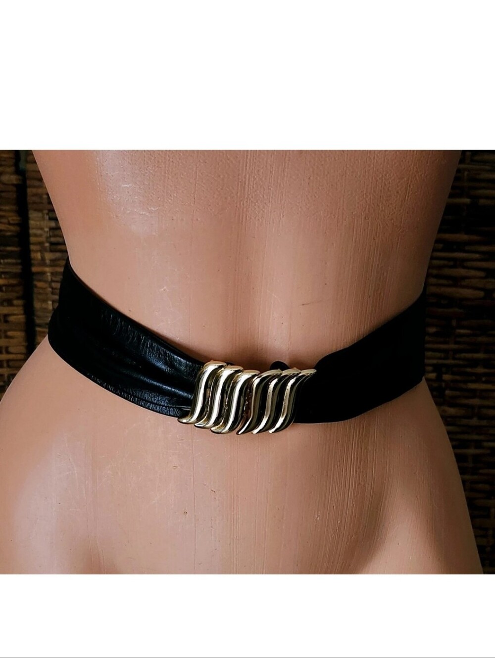 Vintage 80's Schaffer Black Gold Adjustable Hook Eye Soft Leather Belt Up To 40"